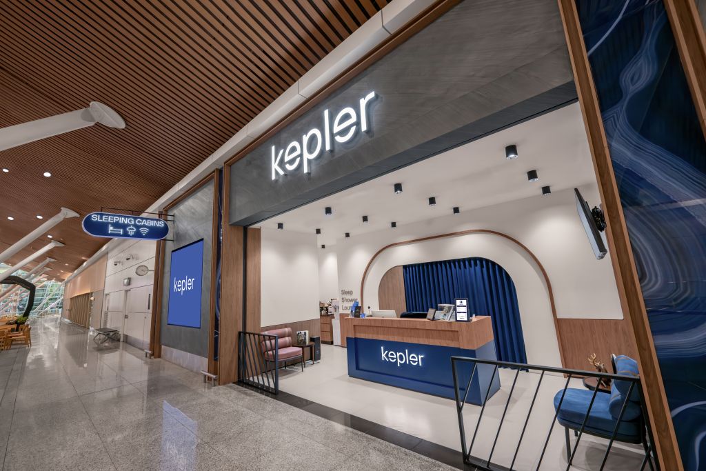 Modern airport sleep lounge reception area at Kepler Kuala Lumpur Airport location