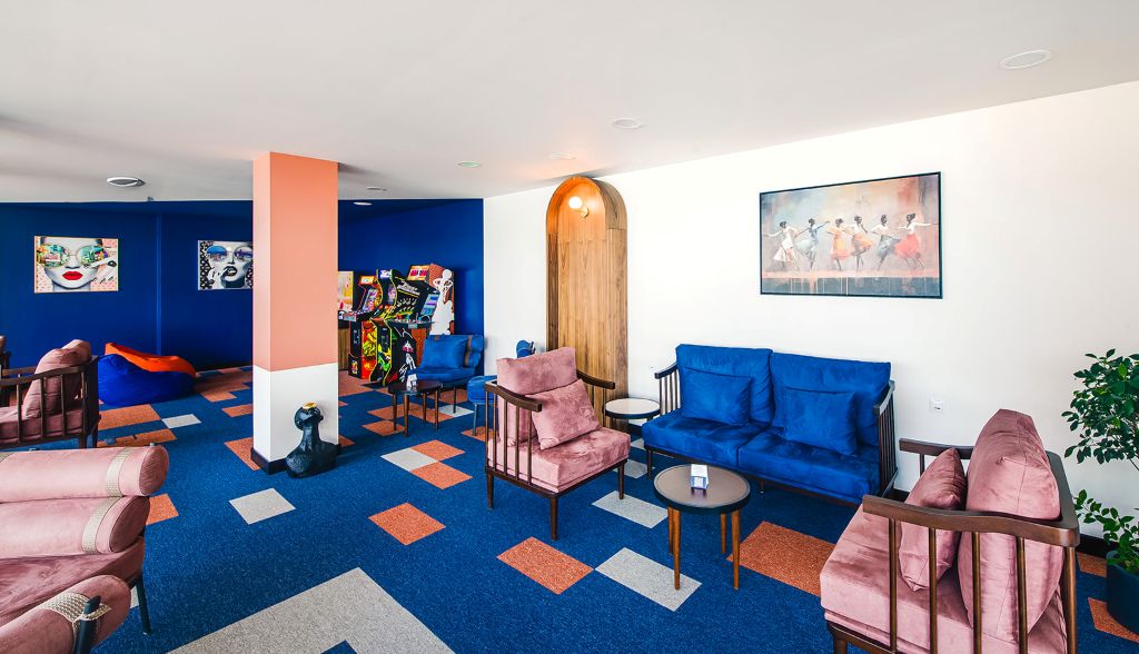 Comfortable transit hotel seating and resting area at Kepler Riga Airport location