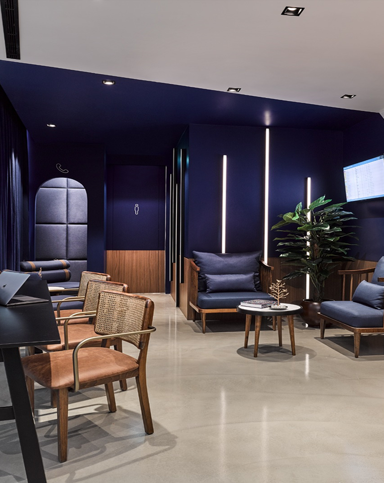 Blue sofa seating area
