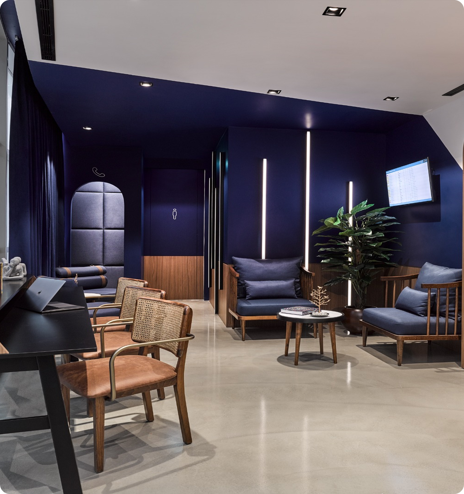 Blue sofa seating area