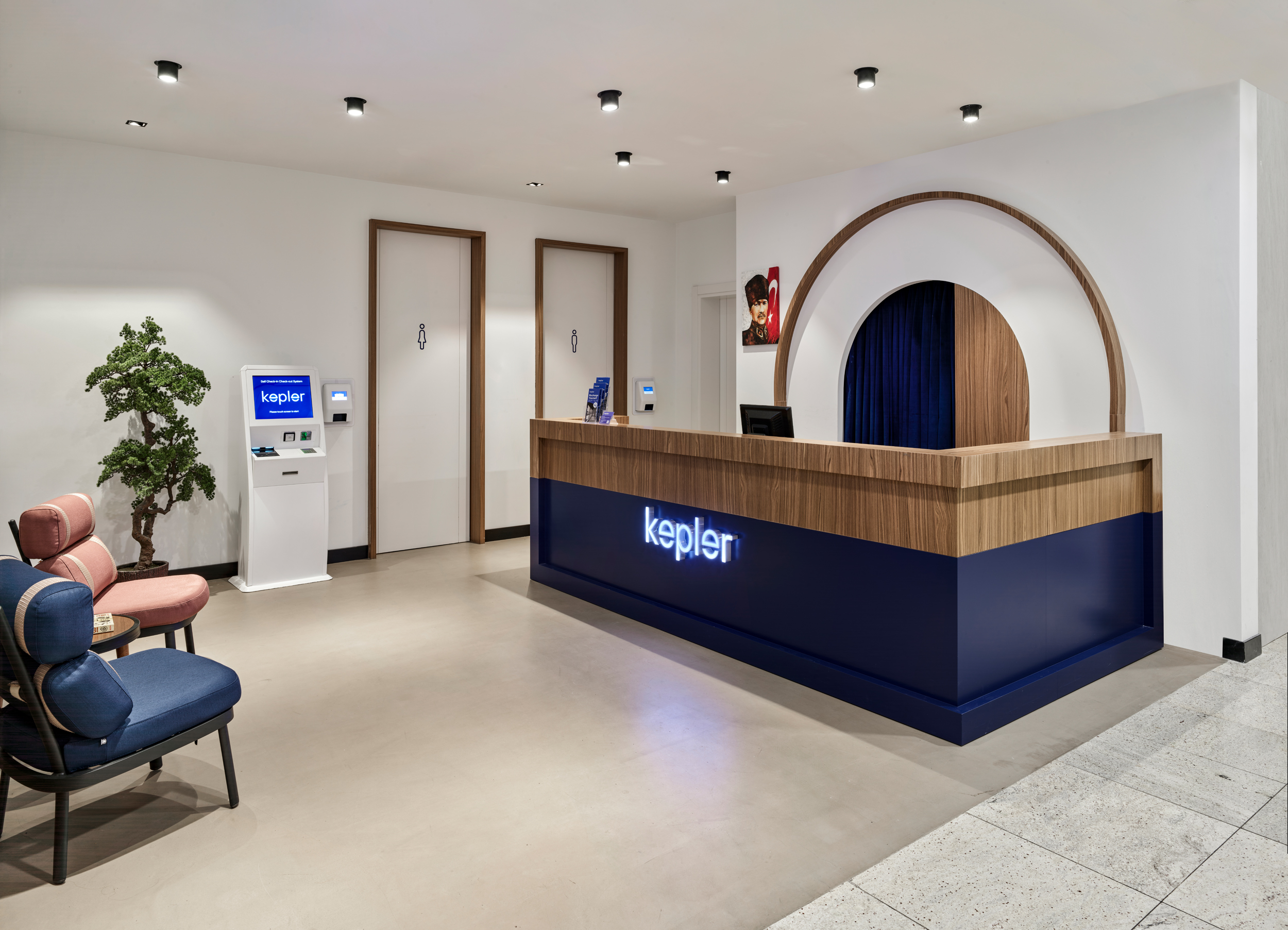 Reception desk with modern lighting