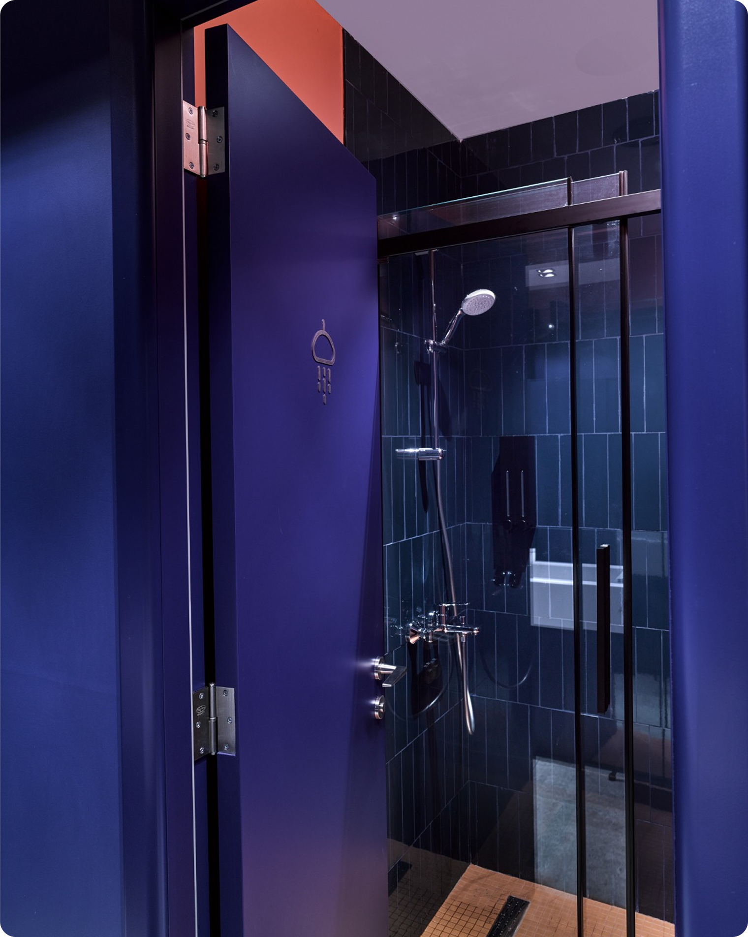 Shower entrance with blue lighting