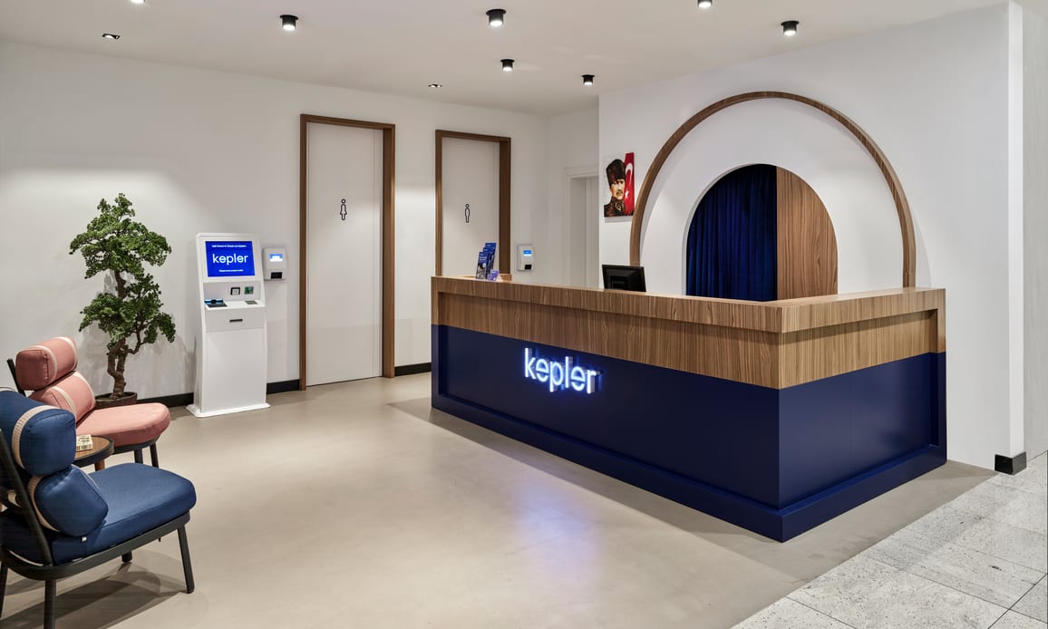 Reception desk with modern lighting
