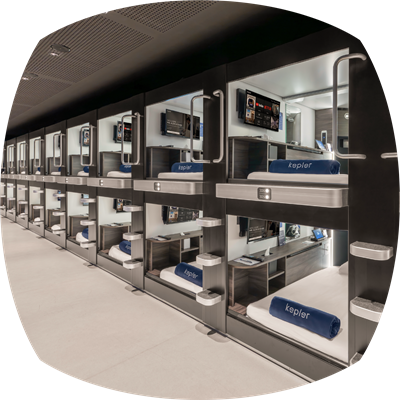 Resting areas with Keps – private, comfortable units designed for relaxation and rest.