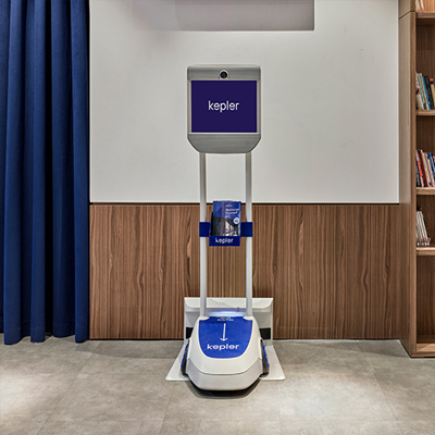 Photo showcasing our innovative technological relaxation concept with delivery robots, personal tablets, Smart TVs, electronic smart toilets, self-service kiosks, and other automation systems.